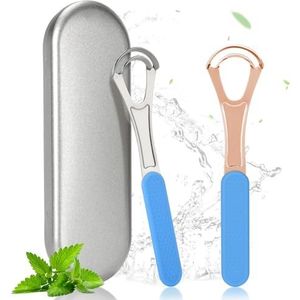 Zivacate 2 Stuks Tongschraper, Roestvrijstalen Tongreiniger met etui, Tong Scraper voor volwassenen en kinderen, Tongschrapers voor frisse adem, Tongue Scraper Het Tong Schoonmaken