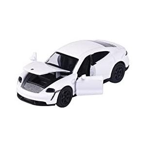 Majorette - Deluxe Porsche Taycan Turbo S (wit) – hoogwaardige speelgoedauto (7,5 cm) met vrijloop, Die-Cast carrosserie, en vering incl. verzameldoos, voor kinderen vanaf 3 jaar