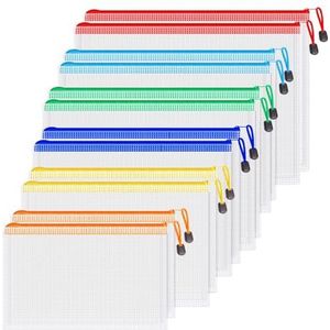 Koogel 12 stuks documentenvakken met ritssluiting, 6 maten en 6 kleuren, waterdichte mesh documentenmap voor rekening, bestanden, cosmetica, kantoorbenodigdheden, huiswerk, school en reizen