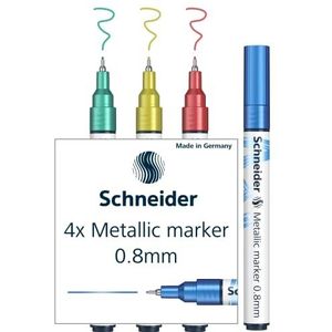 Schneider Paint-It metallic marker 010 (lijndikte 0,8 mm) set van 4 (blauw, groen, rood, geel)