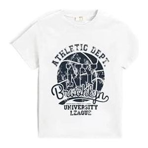 KOTON T-shirt met korte mouwen met opdruk van katoen, T-shirt voor kinderen en jongens, wit (000), 4-5 jaar