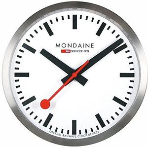 Mondaine Officiële Zwitserse stationsklok, wandklok aluminium, ø 25cm, zilver