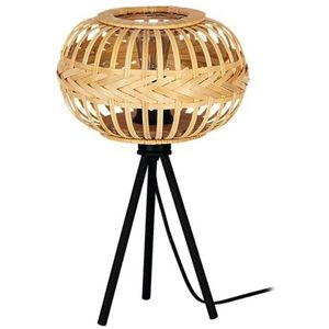 EGLO Driepoot tafellamp Amsfield 1, boho tafel lamp van zwart metaal en natuurlijk bamboe, bedlamp voor nachtkastje, verlichting voor woonkamer en slaapkamer, E27 fitting