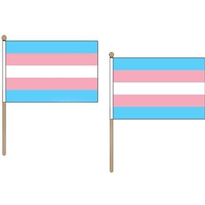 AZ FLAG Transgender Regenboogvlag 45 x 30 cm HAMPE van hout - Set van 10 Trangender Vlaggen - Regenboog 30 x 45 cm