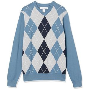 Amazon Essentials Sweater met V-hals voor heren,Blauw Argyle,S
