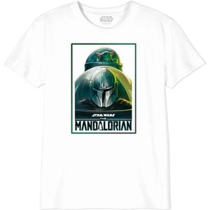 Star Wars ""Mandalorian Comics Green Rectangle "" BOSWMANTS062 T-shirt voor jongens, wit, maat 10 jaar, Wit, 10 Jaar
