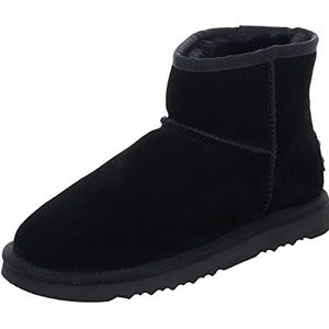 OOG Laarzen voor dames, leren boots, sneeuwlaarzen, echt leer, warme en bont gevoerde winterschoenen, antislip, plat, comfortabele en korte laarzen, zwart, 38 EU