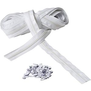 IPEA Ritssluiting maat 5# doorlopende ketting - 10 meter - nylon touw + 25 schuivers inbegrepen - ritssluiting - op maat te snijden om te naaien, 3 kleuren om uit te kiezen, wit, breedte 30 mm