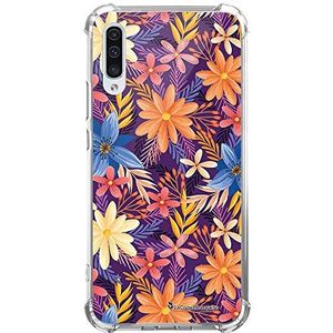 La Coque Francaise beschermhoes compatibel met Samsung Galaxy A70 siliconen, schokbestendig, robuust, transparant, bloemen, violet en oranje, motief tekst