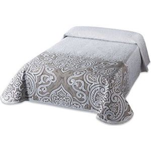 Textilia Picasso C/1 sprei voor bed met 180 cm, polyester, witte achtergrond met beige damastpatroon, kingsize bed, 270 x 270 x 3 cm