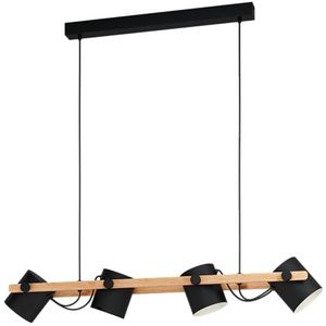 Eglo hanglamp Hornwood, 4-vlammige vintage hanglamp in industrieel design, retro hanglamp van staal en hout, kleur: zwart, crème, bruin, fitting: E27.