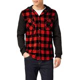 Urban Classics Hooded Checked Flanel Sweatshirt Sleeve Shirt Vrijetijdshemd Heren, meerkleurig (Blk/Red/Bl 283), S