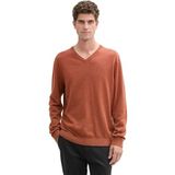 TOM TAILOR Basic pullover voor heren met V-hals van katoen, 37093 - gebakken klei melange, XXL