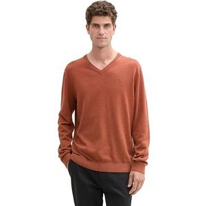 TOM TAILOR Basic pullover voor heren met V-hals van katoen, 37093 - gebakken klei melange, XXL