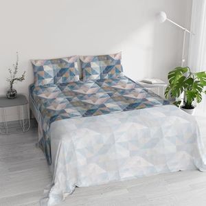 Beddengoedset voor tweepersoonsbedden, katoen, river, geproduceerd in Italië, compleet, hoeslaken, laken 240 x 300 cm en 2 kussenslopen met overslag (tweepersoonsbed, seik blauw)