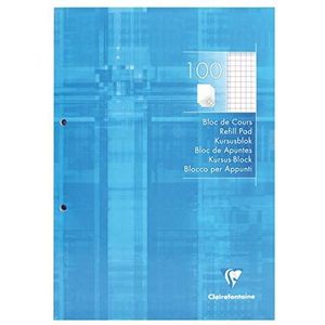 Clairefontaine 5815C cursusblok (met 100 vellen, geruit met rand, DIN A4, 21 x 29,7 cm, ideaal voor de school) 1 stuk wit