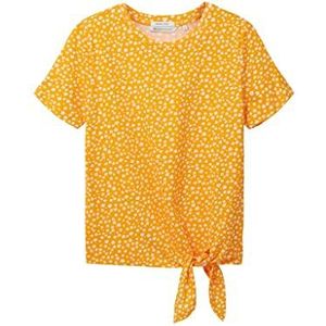 TOM TAILOR Denim Dames T-shirt met knopen en patroon, 32188 - Orange Flower Print, L