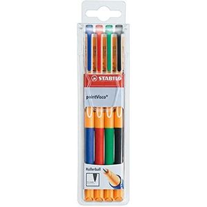 Rollerball - STABILO pointVisco - medium - 4 kleuren- blauw, rood, groen, zwart