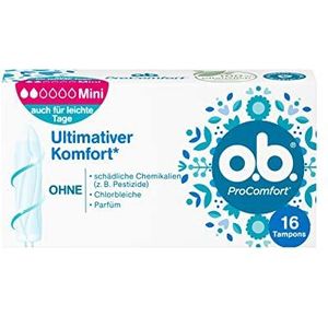 o.b. ProComfort Mini, tampons voor lichte tot middelgrote dagen met Dynamic Fit-technologie en SilkTouch-oppervlak, voor ultiem comfort en betrouwbare bescherming (6 x 16 stuks)