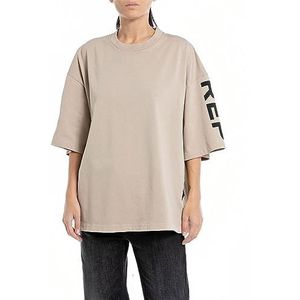 Replay Oversized T-shirt voor dames met 3/4 mouwen, 803 Light Taupe, S