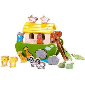 EverEarth Noach's Ark Sorteer- en Plakspeelgoed EE32686 Houten Speelgoedset voor kinderen vanaf 24 maanden,Kleurrijk