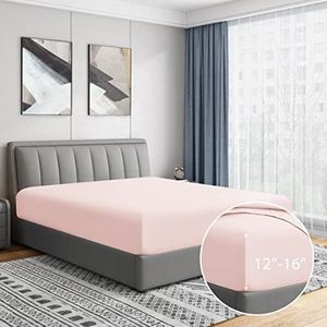 Cathay Home Luxe rimpel en vervagingsbestendig dubbel geborsteld ultra zachte microvezel 14-inch standaard pocket enkel hoeslaken, blush, Twin