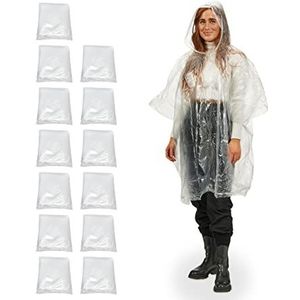 Relaxdays regenponcho set van 13, regenkledij voor op de fiets, met mouwen & capuchon, volwassenen, uniseks, transprant