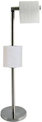 MSV Toiletrolhouder, staand, BxHxD: 15 x 60 x 15 cm, vrijstaande papierrolhouder in roestvrijstalen look, elegante rolhouder voor wc-rollen als reserverolhouder, verchroomd, zilver, grijs, Moyen