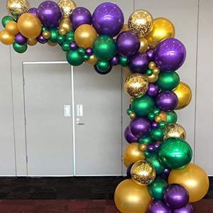PartyWoo Paars-groene en goudkleurige ballonnen, 50 stuks, 30 cm, paarse ballonnen, gouden ballonnen, jagergroene ballonnen en gouden glitterballonnen voor carnaval, vintage feest, kleine