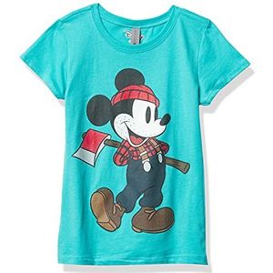 Disney Characters Lumberjack Mickey Girl's Solid Crew Tee, Tahiti Blue, X-Small, Tahiti Blue, XS