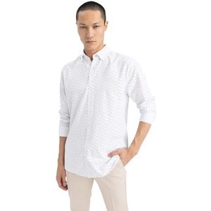 DeFacto Herenshirt met lange mouwen en lange mouwen, wit, S