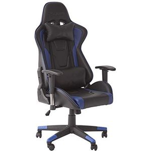 X-Rocker Bravo PC Gamingstoel, ergonomische bureaustoel met hoge rug, met nek- en lumbale ondersteuningskussen, achtertilt, 3D verstelbare armresten en draaien, PU kunstleer - blauw/zwart