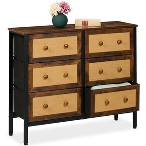 Relaxdays dressoir - 6 lades - rotan look - 100 cm breed - ijzeren frame - slaapkamer