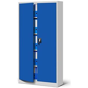 Bureaukast C001 archiefkast opslagkast multifunctionele kast metalen kast 4 planken poedercoating plaatstaal 185 cm x 90 cm x 40 cm (grijs/blauw)