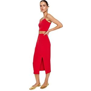 Trendyol Effen gebreid tweedelig overhemd voor dames, Rood, M