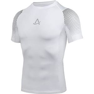 AMZSPORT Heren compressieshirt korte mouwen sportshirt sneldrogend loopshirt functioneel shirt, 112008-wit, L