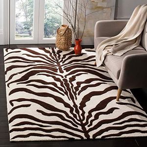 SAFAVIEH Zebra tapijt voor woonkamer, eetkamer slaapkamer - Cambridge Collection, laagpolig, in ivoor en bruin, 152 x 244 cm