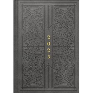 rido/idé Boekkalender model futura 2 (2025) ""Art Deco"", 2 pagina's = 1 week, A5, 176 pagina's, kunstleren omslag Trend, antraciet