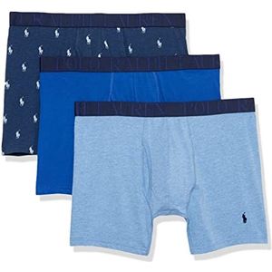 POLO RALPH LAUREN Men's Big & Tall Stretch Classic Fit Boxer Briefs, Trunks & Long Leg Available, 3-Pack, Pale Royal Heather/Monroe Blue Heather w/White AOPP/Blue Saturn, 2X