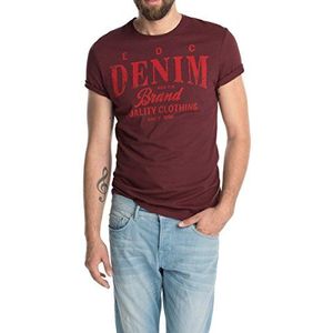 edc by ESPRIT Heren T-shirt met opdruk - Slim Fit, Rood (Basque Red 632)., XXL