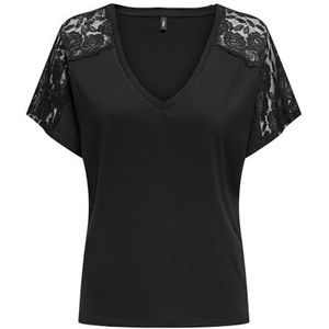 Bestseller A/S Dames Onlmoster S/S V-hals Lace Top JRS T-shirt, zwart, M