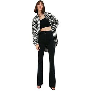 Trendyol Vrouwen Jeans Black Waist detaililed hoge taille flare jeans, Zwart, 34