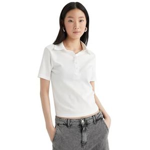 DeFacto Poloshirt voor dames, korte mouwen, poloshirts voor dames, kleding shirts, off-white, 3XL