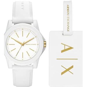Armani Exchange Wit Siliconen Horloge met Drie Wijzers en Bagagelabel Cadeauset