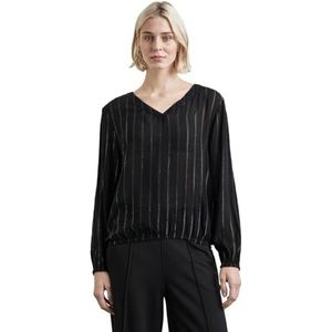 STREET ONE V-hals blouse met Lurex Stripe, zwart, 34