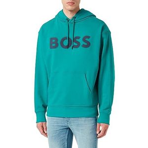 BOSS Heren WebasicHood Hoodie van katoen-terry met rubberen logo-print, Dark Green303, M