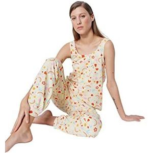 Trendyol Dames pyjama set: veelkleurig-grafisch, geel-veelkleurig, XS, Geel-veelkleurig, XS