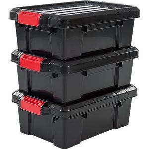 Iris Ohyama Powerbox Opbergbox - 12,5L - Kunststof - Zwart/Rood - Set van 3