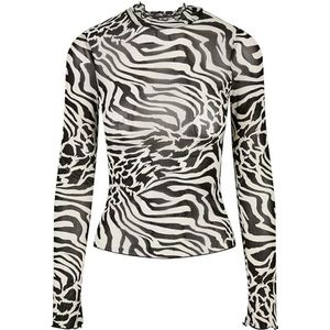 Urban Classics Dames Dames AOP Mesh Turtleneck Longsleeve T-Shirt, wit/zwart, XL