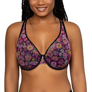 Curvy Couture Dames T-shirt, V-hals, netstof, transparant, plunge, transparant, Retro rozen., 105F